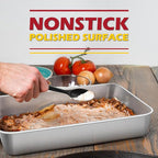 Leonyo Bakeware Cake Pan with Lid, 9.3 x 7 Inch Rectangle Lasagna Pan with Lid, Stainless Steel Baking Trays for Commercial Kitchen, Focaccia Bread, Casserole Dish - 2 Inch Deep, Refrige & Oven Safe