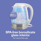 Hamilton Beach 1.7L Electric Tea Kettle, Water Boiler & Heater, LED Indicator, Built-In Mesh Filter, Auto-Shutoff & Boil-Dry Protection, Cordless Serving, Iridescent Clear Glass (41055)