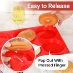 CAKETIME 4 Inch Muffin Top Pan, Silicone Egg Molds for Breakfast Sandwiches Jumbo Round Baking Pan for Oven English muffins, Whoopie Pies, Corn Bread, Egg bites, Tarts 4 Pack Red