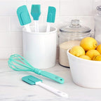 GreenLife Cooking Tools and Utensils, 5 Piece Nylon and Silicone Baking Set with Spatulas Wisk and Brush, Dishwasher Safe, Turquoise