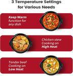 KOOC Small Slow Cooker, 2 Quart, Free Liners Included for Easy Clean-up, Upgraded Ceramic Pot, Adjustable Temp, Nutrient Loss Reduction, Stainless Steel, Red, Round