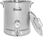 BREWSIE Stainless Steel Home Brew Kettle w/Dual Filtration. Equip with False Bottom Thermometer and Ball Valve for Brewing (10 Gal/ 40 Quart)…