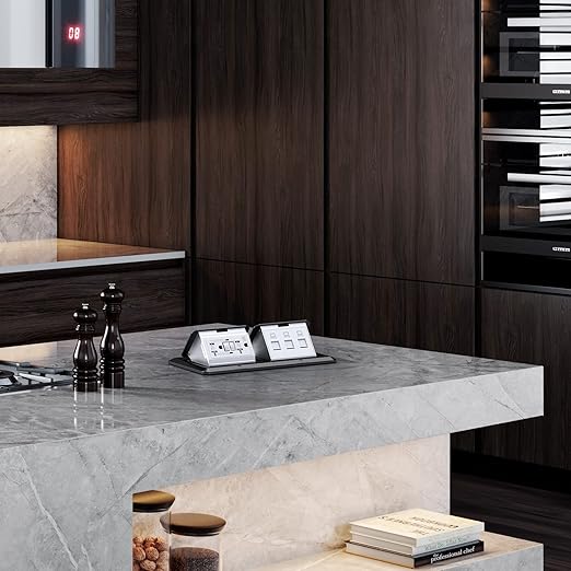 KYHSHJ Dual Pop-Up Floor Electrical Outlet Box Kit，20 Amp Stainless Steel GFCI TR Receptacle Outlet，3-Port RJ45 Datacom Receptacle， Black