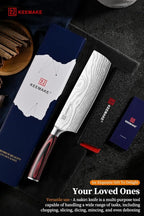 KEEMAKE Nakiri Knife Meat Cleaver: 7 Inch Razor Sharp Chef Kitchen Knife for Cutting Vegetable Cooking Knives - Multipurpose High Carbon Stainless Steel with Pakkawood Handle, Gift box and Sheath