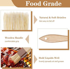 2 Pcs Natural Bristle Pastry Brush, Beech Wooden Handle Basting and BBQ Brushes for Cooking, Butter, Oil, Marinade, Grilling & Baking, Kitchen Food Brush (1 inch & 1.5 inch)