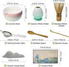 Matcha Whisk Set with Ceramic Bowl - Bamboo Whisk (Chasen), Scoop, Sifter & Holder - Complete Kit for Traditional Matcha Tea - Unique Gifts for Tea Lovers (Sakura Moss Fade)