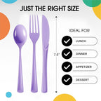 Party Solids Lavender Plastic Silverware Heavy Duty 300 Pieces Lavender Plastic Cutlery Sets, Utensil Sets, 100 Of Each Forks, Knives & Spoons Disposable Cutlery Set, Flatware Set For Party Supplies