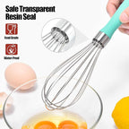 18/8 Stainless Steel Balloon Whisk, Doosu Kitchen Whisk for Cooking Handheld Egg Beater with Rust-Proof Sturdy Wires & Non-Slip Silicone Handle for Beating, Stirring, Blending (6 Wires, Aqua Sky)