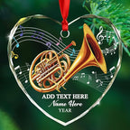Customized French Horn Instrument Glass Ornament Xmas Tree, Personalized Year Text Name French Horn Lover Christmas Ornaments Gift for Dad Mom Husband Wife Uncle Aunt,Unique Horns Glass Xmas Ornament