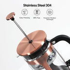 Panana French Press Coffee Maker 34oz Coffee Press, Cold Brew Coffee Tea Pot for Travel, Heat Resistant Thickness Borosilicate Glass French Press (230C-Copper)