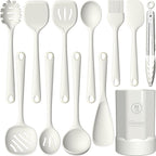 Thickened Silicone Kitchen Utensils Set, 600°F Heat Resistant Silicone Cooking Utensils, Spatula, Spoon, Whisk, Tongs, Kitchen Gadgets for Nonstick Cookware, Dishwasher Safe BPA Free (Cream White)