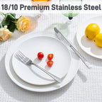 KINGSTONE Hammered Silverware Set, Flatware Set with Serving Utensils, 18/10 Stainless Steel Premium Cutlery with Unique Ripple Handles Design Mirror Polished - Dishwasher Safe (45-Piece)