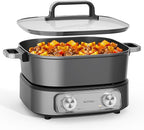 Electric Skillet 6-Quart Hot Pot Nonstick - PFOA-Free Ceramic Coating Pot, 1600W, Timer & 3 Power Settings for Steak, Egg, Ramen