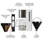 Kenmore Drip Coffee Maker - 12 Cup Programmable Cafe Machine With Glass Pot, Regular & Bold Brew, Auto Shut Off Large Water Reservoir, Reusable Filter, Kitchen Appliances For Cafeteria Barista, White