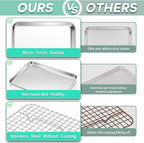 TeamFar Toaster Oven Pan with Cooling Rack Set, 10.5’’ x 8’’ x 1’’ Stainless Steel Compact Toaster Oven Small Baking Pan Tray with Mini Grid Rack, Non-Toxic & Heavy-Duty, Dishwasher & Oven Safe