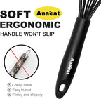 Anaeat Silicone Balloon Whisk, Perfect for Non-Stick Cookware, Milk and Egg Beater Blender, Heat Resistant Kitchen Whisks for Whisking, Cooking, Baking, Beating, Frothing & Stirring (Black)