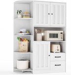 Gizoon 60.4" Pantry Cabinet with Coffee Bar, Tall Kitchen Pantry Storage Cabinet with Microwave Stand and 2 Drawers, Farmhouse Hutch with 4 Open Tiers for Dining Room and Kitchen Organization, White