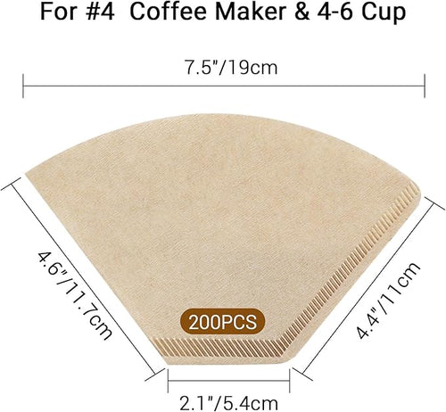 #4 Coffee Cone Filters, 200 Count Pack Size 4-6 Cup Natural Unbleached