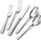 KINGSTONE 40-Piece Silverware Set, 18/10 Stainless Steel Flatware Set - Luxury Elegant Striped Cutlery with Dishwasher Safe, Durable for Family Dining, Catering, Weddings, Anniversaries Gift