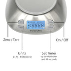 Stainless Steel Digital Kitchen Scale w. Bowl - for Food Coffee Lab - LCD Display gram Ounces lb:oz lb ml - 12 LBS/5.5 KG Capacity - Battery Included - Gold by The Display Guys