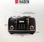 HADEN Heritage 4-Slice Toaster with Extra Wide Slots, 1500-Watt, Black & Copper - Retro Stainless Steel Design with Self-Centering Function, Adjustable Browning Control & Removable Crumb Tray