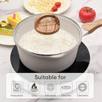 JEETEE 2.5 Quart Sauce Pan with Lid, Non Stick Small Pot with German Granite Coating, Masterclass Cookware Sauce Pot for Cooking, PFOA/PFOS Free(Beige)