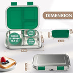 Stainless Steel Bento Box Kids, 3 Compartments Leak Proof Metal Bento Lunch Box, 304 Stainless Steel Bento Lunch Containers for School and Office,Dishwasher Safe, BPA-Free-Green