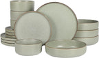 Gibson Elite Gelston Stoneware Matte Reactive Glaze 16 Piece (Service for 4) Plates and Bowl Dinnerware Set - Green