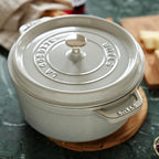 Staub Cast Iron 7-qt Round Cocotte - White Truffle, Made in France