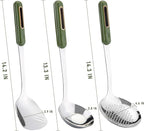 FJNATINH Wok Spatula and Ladle Skimmer Spoon - Stainless Steel Cooking Utensils Set of 3,Kitchen Wok Utensils Set,Green Handle