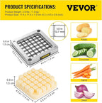 VEVOR Replacement Chopper Blade, 1/2 inch, 3 PCS French Fry Blade Assembly with 6 Extra Knives, Stainless Steel Dicer Parts and Push Block for Cutting Potatoes Carrots Onions Cucumbers Mushrooms