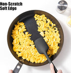 Heat Resistant Silicone Spoon Spatulas, Doosu 600°F High Temp Flexible Cooking Spoons Kitchen Spoonula Scratch-Proof for Mixing Stirring Scraping Serving Non-Stick Cookware (Set of 3, Black)