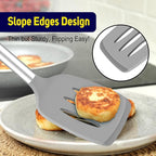 HOTEC Silicone Spatula Set of 2 Heat-Resistant 600°F & BPA-Free Kitchen SaptulaTurner with Stainless Steel Handles, Slotted & Solid Spatulas for Nonstick Cookware, 13.7 Inch, Grey