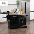 HOMCOM Rolling Kitchen Island Cart with Wheels, Portable Island Table for Kitchen with Stainless Steel Top, Adjustable Shelves, 2 Drawers, Spice, Knife and Towel Rack, Black