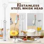 Handheld Electric Milk Frother with 2 Heads, Coffee Whisk Foam Mixer with USB Rechargeable 3 Speeds, Foam Maker Blender for Latte, Cappuccino, Hot Chocolate, Egg (White)