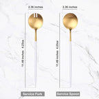 Lemeya White Gold Salad Serving Utensils,Serving Spoons Stainless Steel,2Pcs Long Handle Salad Servers 11.42 Inch,Salad Utensils for Serving,Matte Finish,Dishwasher Safe