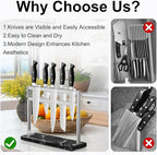 Acrylic Shield Magnetic Knife Block Holder - Marble Base Magnetic Knife Stand for Counter Top -Double Sided Magnetic Knife Holder -Stainless Steel Kitchen Knife Block without Knives -Black