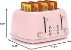 Toaster 4 Slice, Retro Stainless with 6 Bread Shade Settings,1.5''Wide Slots Toaster with Cancel/Defrost/Reheat Functions,Dual Independent Control Panel, Removal Crumb Tray (Pink)