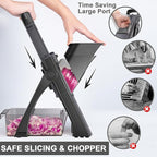 Safe Mandoline Food Slicer for Kitchen, Adjustable Vegetable Chopper Food Slicer with Peeler Thickness Adjuster, Potato French Fry Cutter, Kitchen Chopping Artifact (Black)