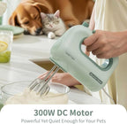 300W Compact Lightweight Electric Hand Mixer, with Powerful Quiet DC Motor for Baking, Cake, Brownies, Cookie Dough, Ideal for Home Kitchen (Green)