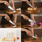 NF Damascus Kitchen Knife Set, NANFANG BROTHERS 6-Piece Damascus Steel VG10 Kitchen Knife Set with Wood Magnetic Knife Holder Block Professional Chef's Knife with Sharp Blades and ABS Ergonomic Handle