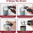 Can Opener Manual 2-in-1 with Magnet, Hand Held Can Openers with Stainless Steel Sharp Blade (Smooth Cut), Large Effortless Turn Knob, Non-Slip Soft Rubber Handle, Built-Bottle Openers, Black