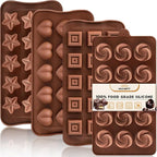 HKNMTT Chocolate Molds Silicone for Hard Candy Butter, 4 Pcs Small Bite Size Heart Star Sqaure Shapes Truffle Caramel Mould, Homemade Wax Melts Food Grade Baking Set Oven Safe Kit