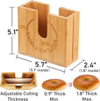 Adjustable Bagel Slicer Holder | Bamboo Bagel Cutting Holder with Width Adjustable Slots for Small & Large Bagels, Buns & English Muffins, Knife Groove for Long Bread Knife + Non-Slip Base