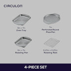 Circulon Total Bakeware Nonstick Toaster Oven & Personal Pizza Pan Baking Set, 4-Piece