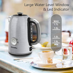 Electric Tea Kettles1500W, 1.7L Stainless Steel Tea Kettle with Thermometer, Auto Shut-Off & Boil-Dry, Cool Touch Handle, BPA Free (Stainless steel)