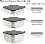 YUPER Stainless Steel Food Storage Containers, Meal Prep Container Sets with Lids, BPA Free, Leak Proof & Airtight, Microwave, Dishwasher, Fridge, Freezer & Oven Safe, 3 Pack (40+67+88OZ)