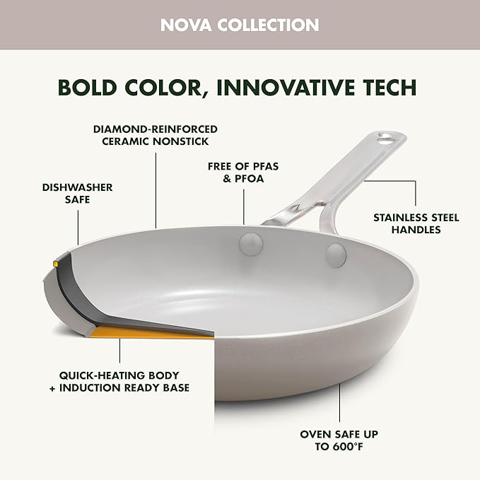GreenPan Nova 8" Frying Pan Skillet, Oprah’s Favorite Things 2024, Ceramic Nonstick Cookware, PFAS Free, Toxin-Free, Induction Suitable, Dishwasher & Oven Safe, Durable, Easy Clean, Clay