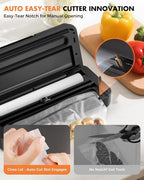 Vacuum Sealer for Food, 95kPa Food Vacuum Saver Sealer Machine, 120W 12L/min Fast-Sealing with Auto Tear-Cut,Digital Timer, Built-in Cutter, Bag Storage and One Bag Roll, 9-in-1 Compact Vacuum Sealer