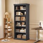 70.8" Tall Farmhouse Bookshelf with Glass Doors, Modular Bookcase with 6-Tier Adjustable Shelves, Large Storage Cabinet for Kitchen, Living Room, Black, Set of 2